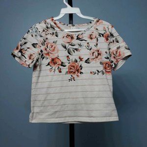 4/$10 Shein Girls Striped Floral Print Short Sleeve T-Shirt |Size: 9Y
